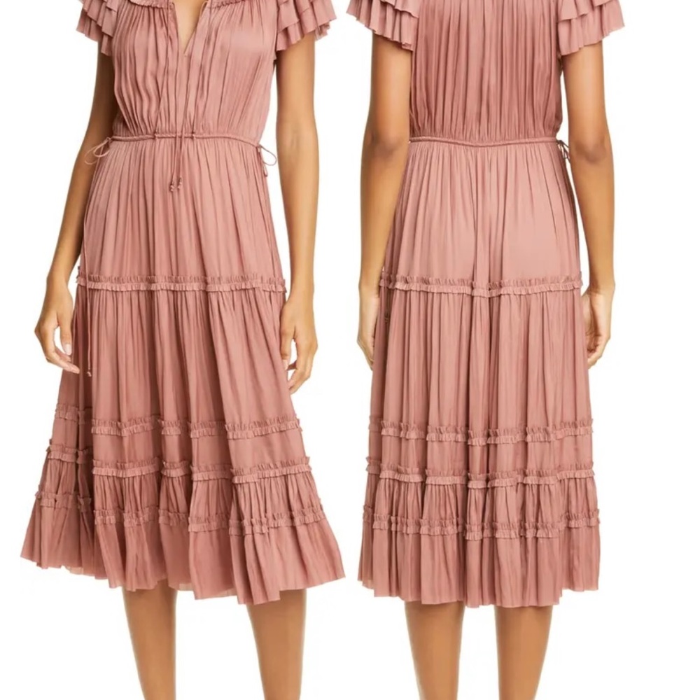Ulla Johnson Josephine Smocked Satin A-line dress